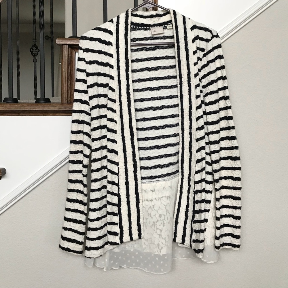 Anthro - Black & off-White Stripe Lace Cardigan